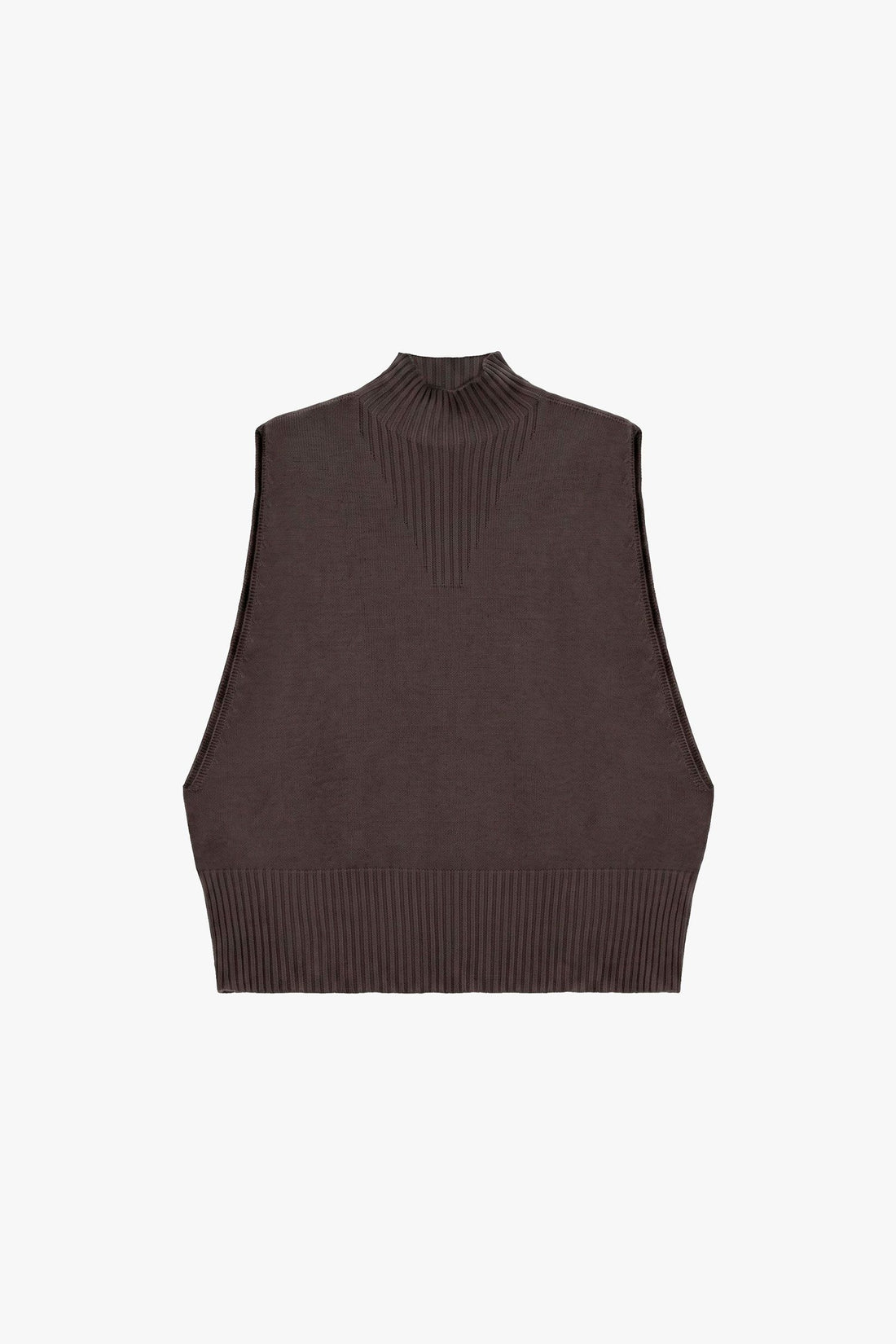 Maglia smanicata con collo alto lavorato