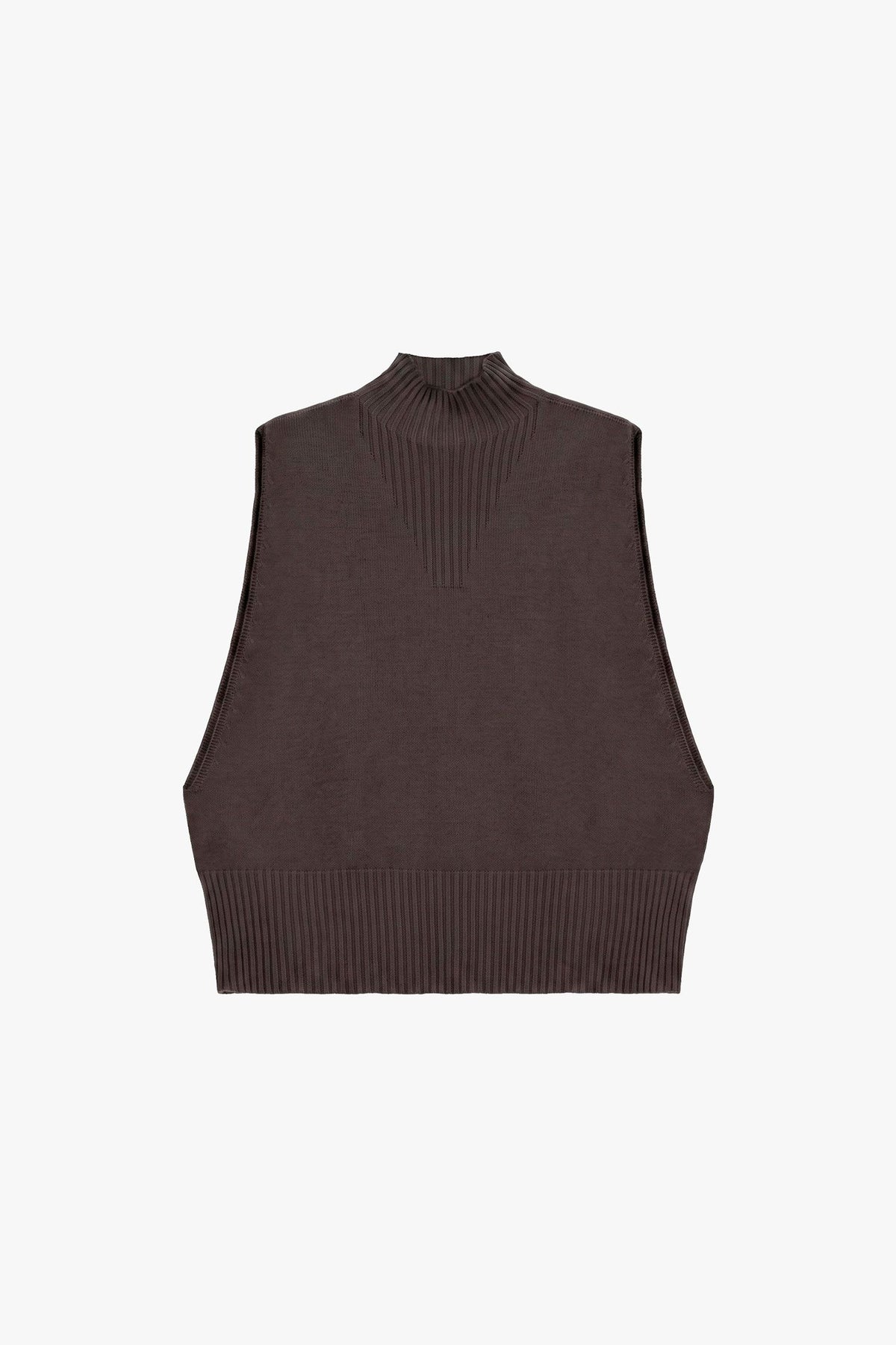 Maglia smanicata con collo alto lavorato