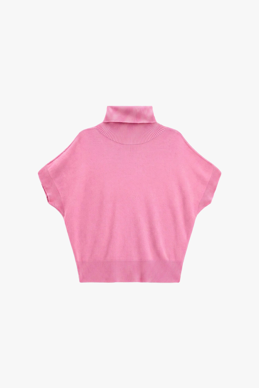 Maglione smanicato collo alto a costine