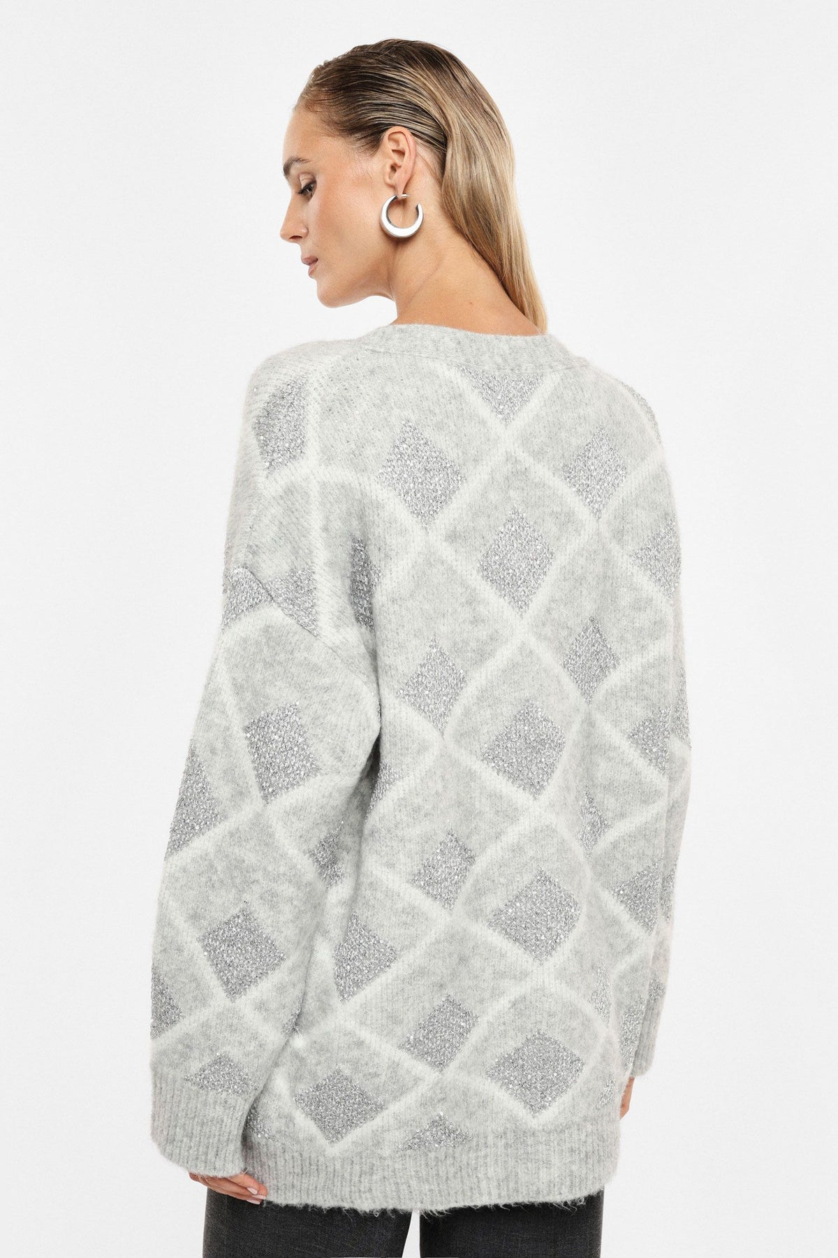 Cardigan con bottoni motivo geometrico v
