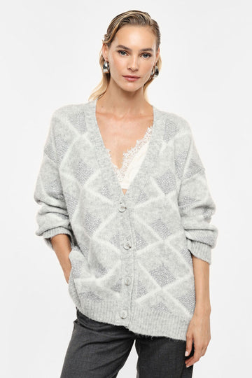 Cardigan con bottoni motivo geometrico v