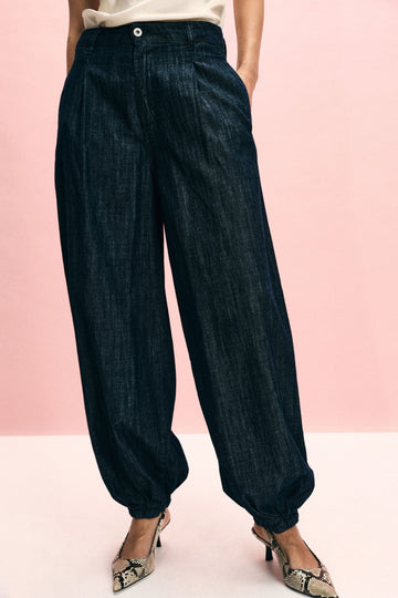Jeans scuri baloon fit con fondo elastico
