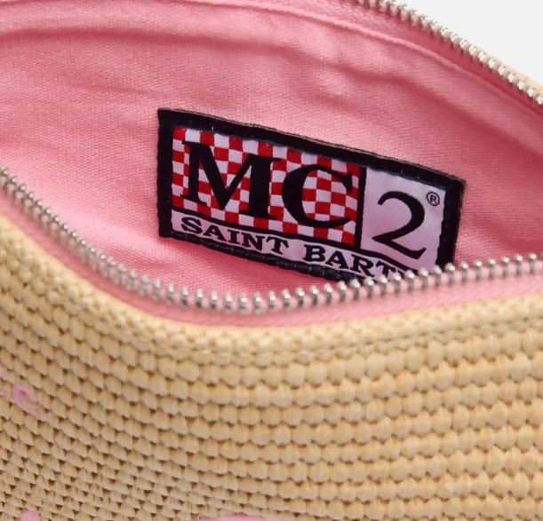 Pochette Parisienne effetto paglia con dettagli rosa