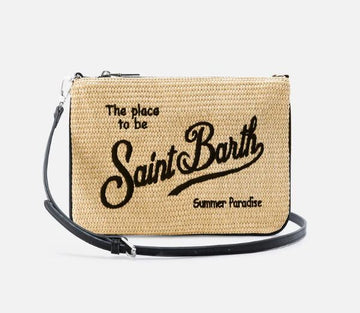 Parisienne pouch tinta unita con logo ricamato nero e tracolla removibile