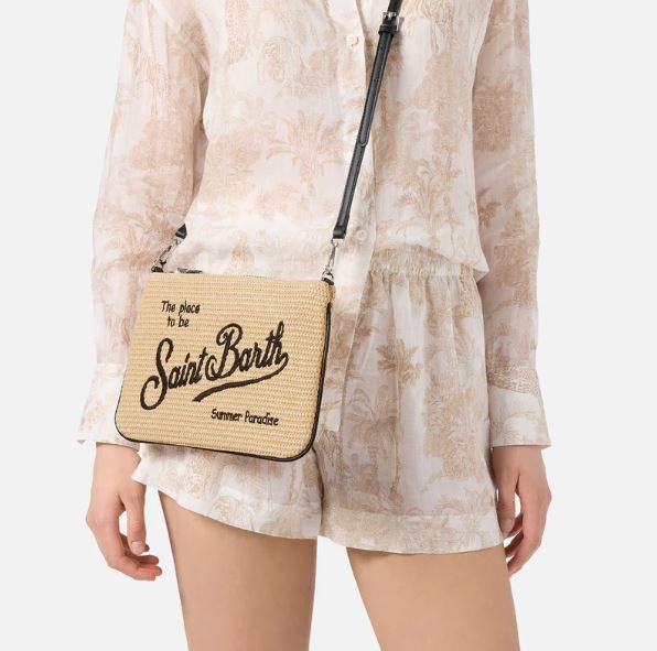 Parisienne pouch tinta unita con logo ricamato nero e tracolla removibile
