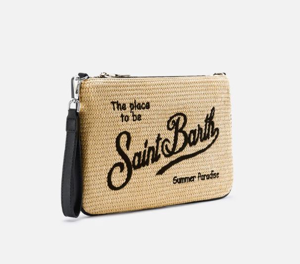 Parisienne pouch tinta unita con logo ricamato nero e tracolla removibile