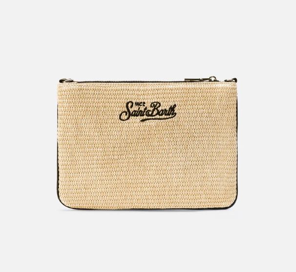 Parisienne pouch tinta unita con logo ricamato nero e tracolla removibile