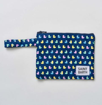 Pochette  in tessuto con stampa paperelle multicolor