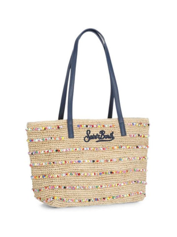 Borsa donna MC2 Saint Barth Raffia City Mid naturale con perline multicolor
