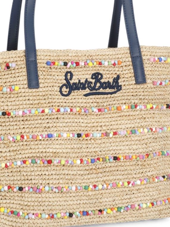 Borsa donna MC2 Saint Barth Raffia City Mid naturale con perline multicolor
