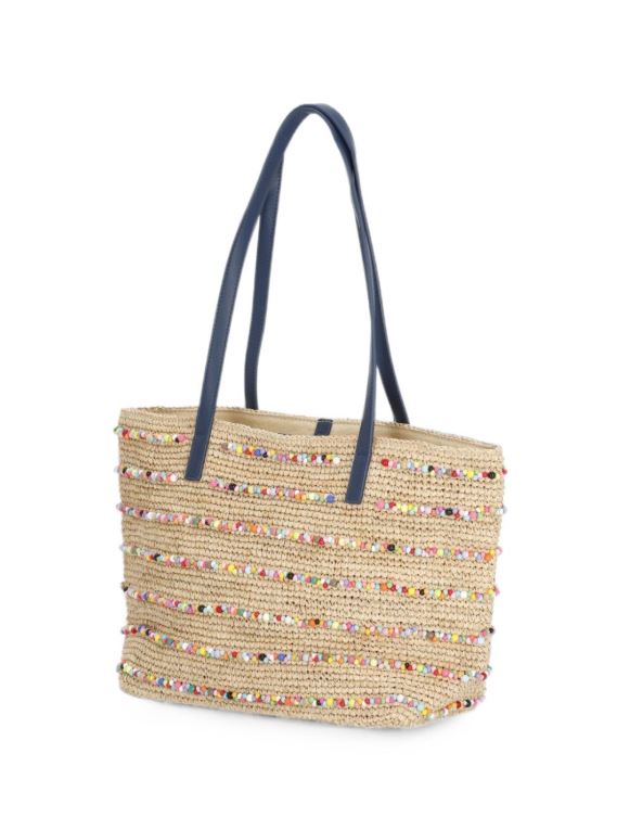 Borsa donna MC2 Saint Barth Raffia City Mid naturale con perline multicolor
