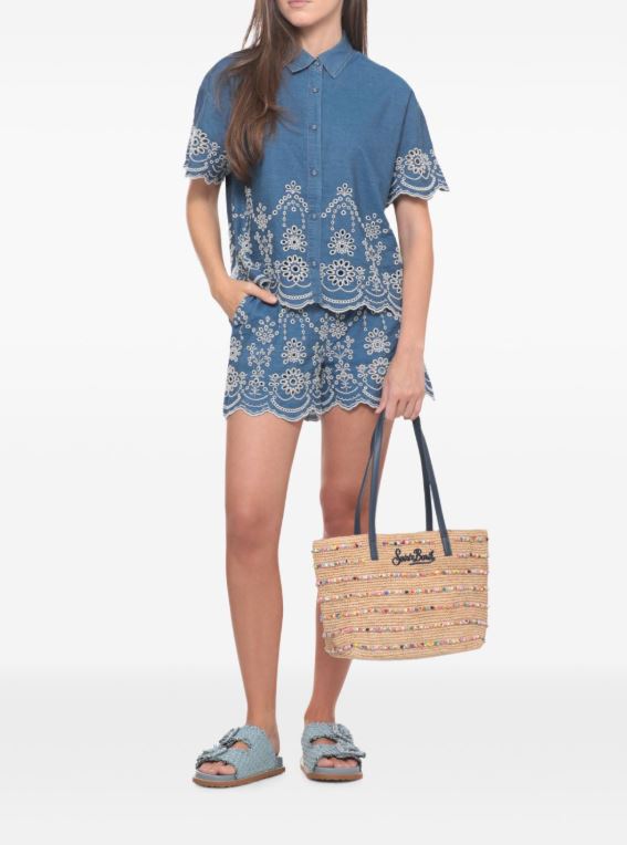 Borsa donna MC2 Saint Barth Raffia City Mid naturale con perline multicolor