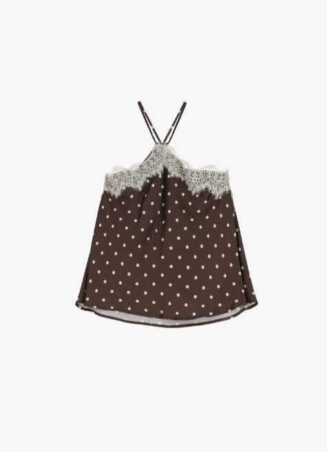 Top con spalline sottili in pizzo e pois