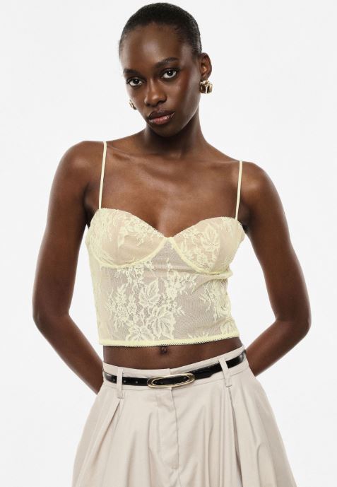 Top cropped con spalline e ricamo floreale