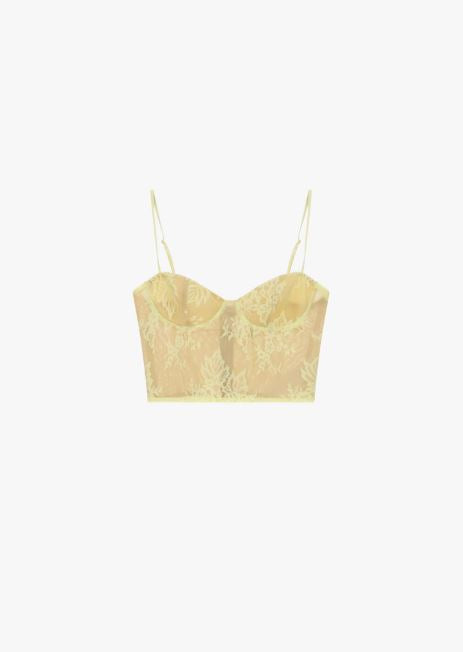 Top cropped con spalline e ricamo floreale