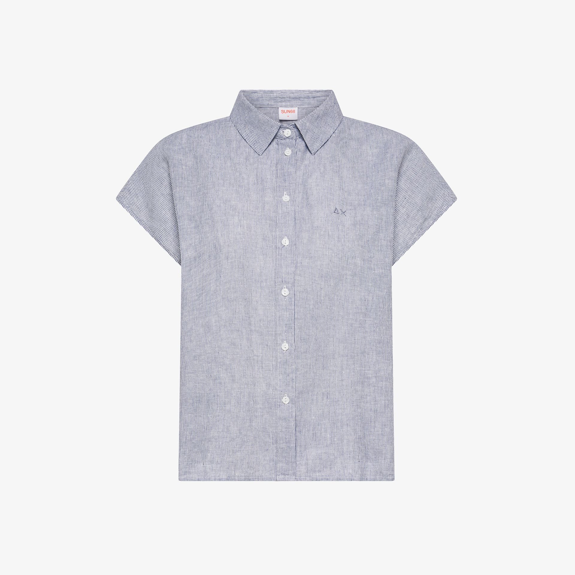 Camicia maniche corte in misto lino a righe