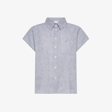 Camicia maniche corte in misto lino a righe
