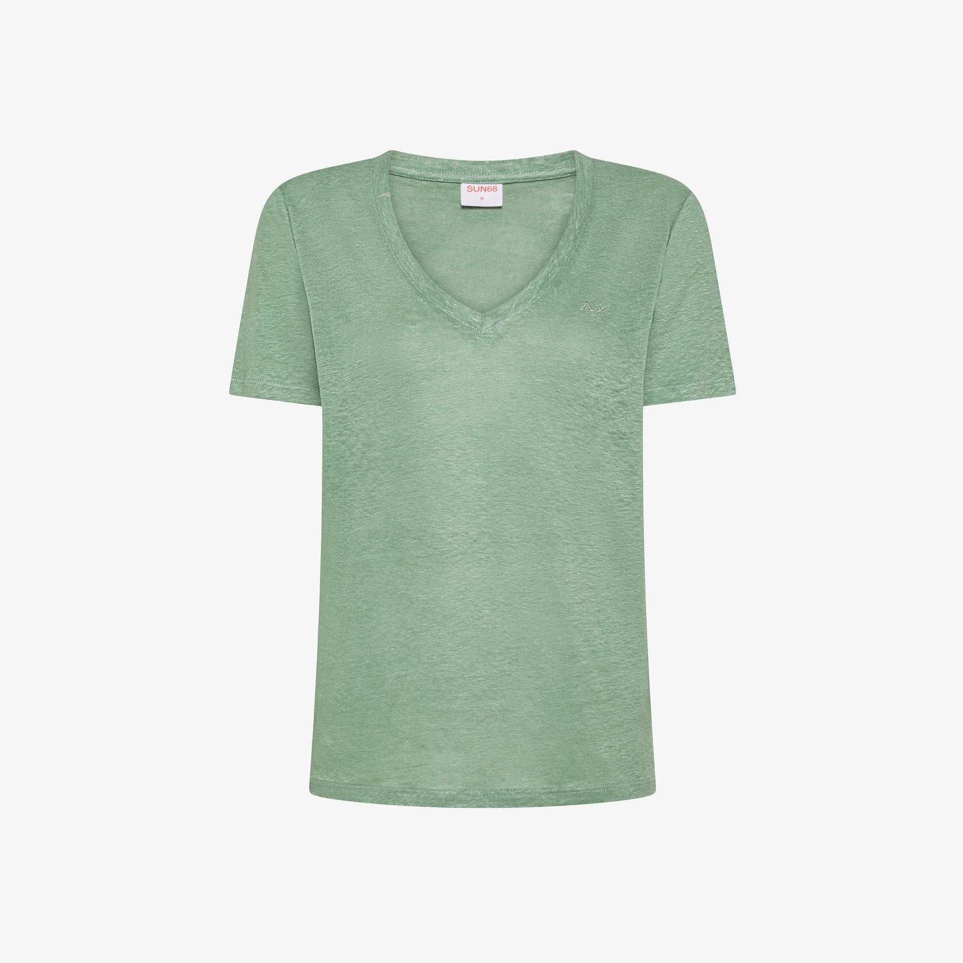 T-shirt con scollo a V in jersey di lino