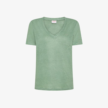 T-shirt con scollo a V in jersey di lino