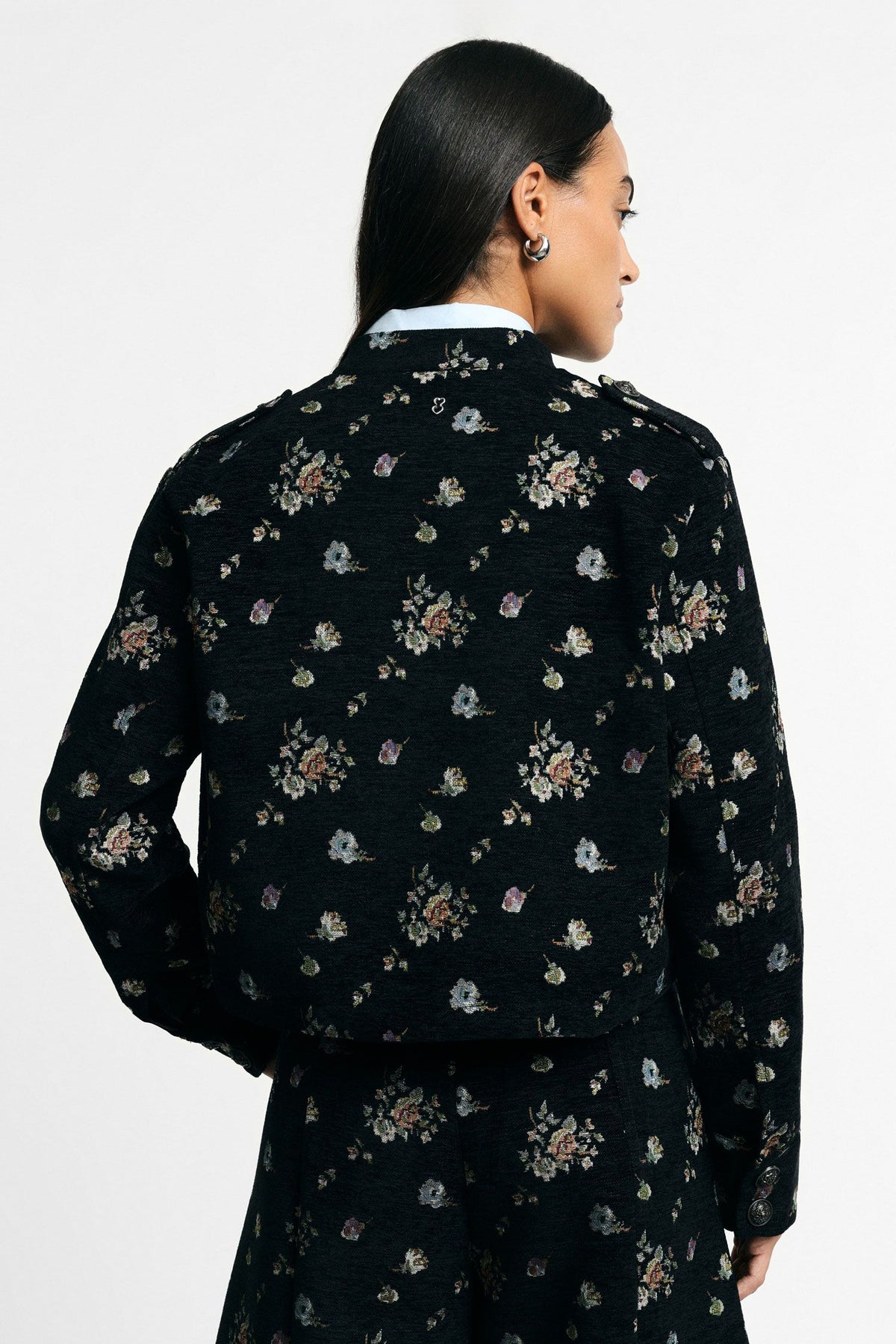 Giacca camicia cropped fantasia floreale bottoni