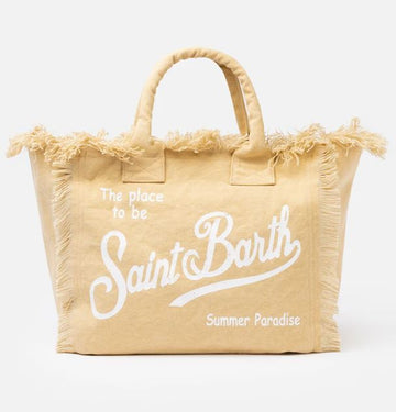 Borsa a spalla Vanity in canvas di cotone beige