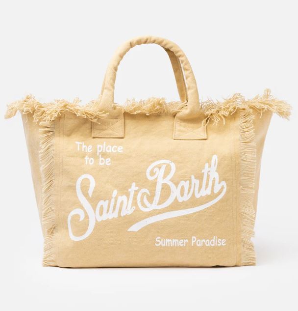 Borsa a spalla Vanity in canvas di cotone beige
