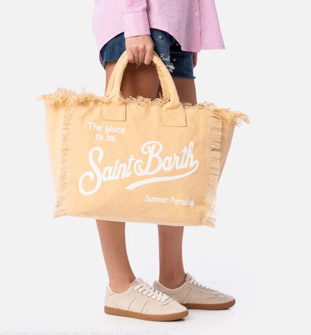Borsa a spalla Vanity in canvas di cotone beige