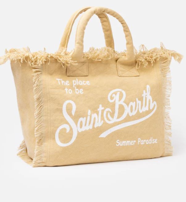 Borsa a spalla Vanity in canvas di cotone beige