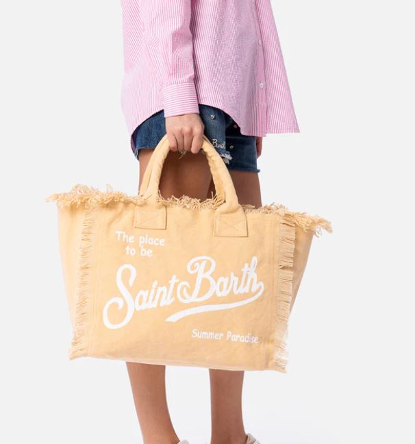 Borsa a spalla Vanity in canvas di cotone beige MC2
