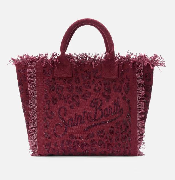 Borsa Vanity regular in canvas leopardato con strass