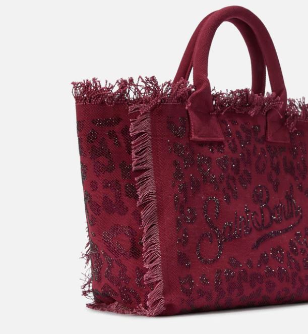 Borsa Vanity regular in canvas leopardato con strass