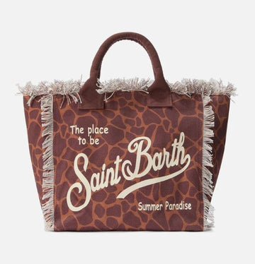 Borsa Vanity regular in canvas con stampa animalier marrone