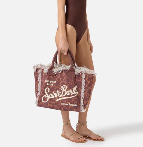 Borsa Vanity regular in canvas con stampa animalier marrone