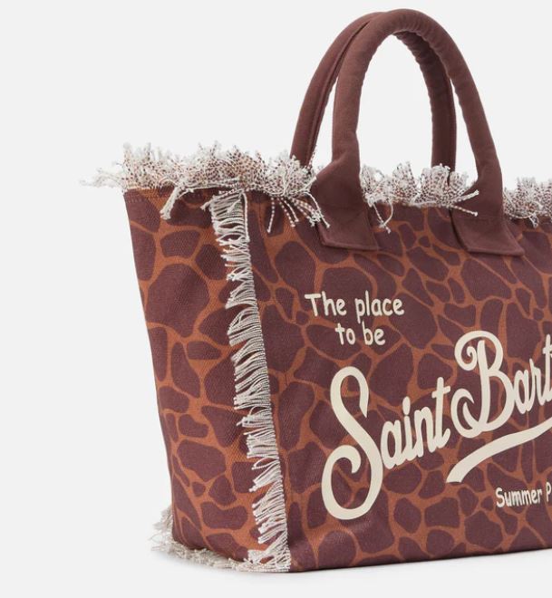 Borsa Vanity regular in canvas con stampa animalier marrone