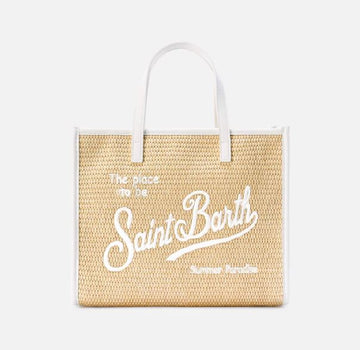 Borsa Vivian medium effetto paglia con logo bianco ricamato