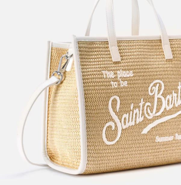Borsa Vivian medium effetto paglia con logo bianco ricamato