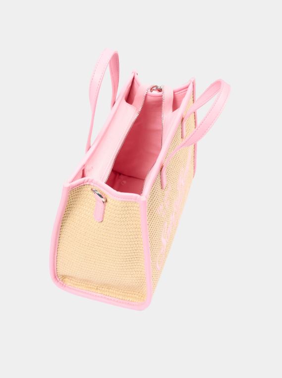 Borsa Vivian medium effetto paglia con logo rosa ricamato