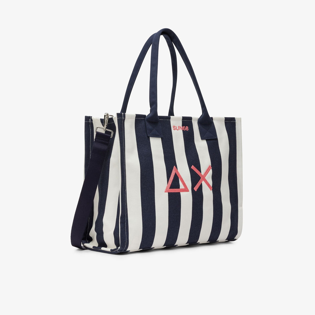 Shopping bag in tela di cotone stampato righe Sun68