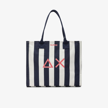 Shopping bag in tela di cotone stampato righe Sun68