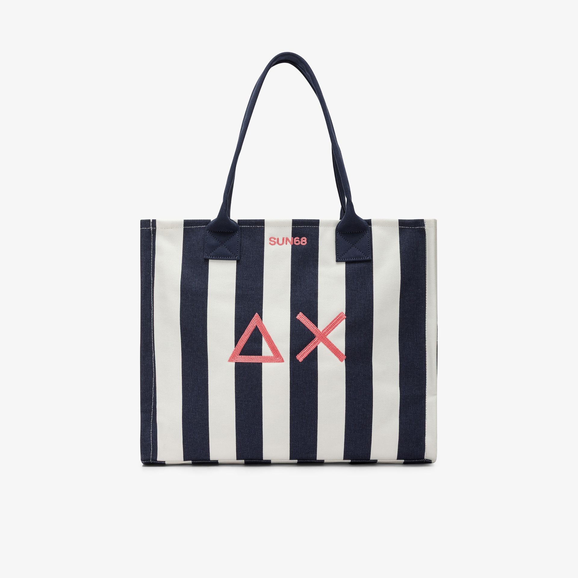 Shopping bag in tela di cotone stampato righe Sun68