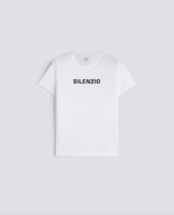 TSHIRT IN JERSEY DI COTONE CON STAMPA "SILENZIO"