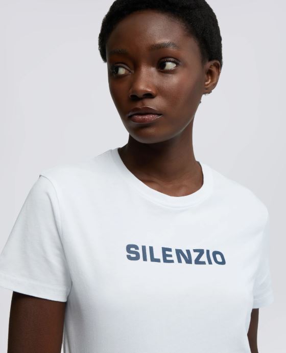 TSHIRT IN JERSEY DI COTONE CON STAMPA "SILENZIO"